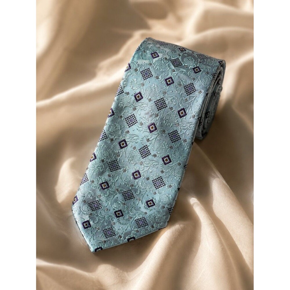 New Robert Talbott Nordstrom 100% Silk Tie Blue Paisley Geometric Classic Luxury